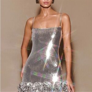 Meshki Faye Silver Sparkle Mini Dress